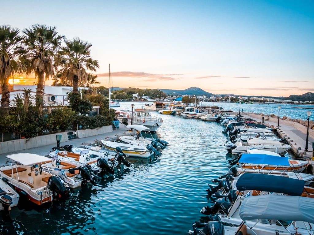 Faliraki port at sunset