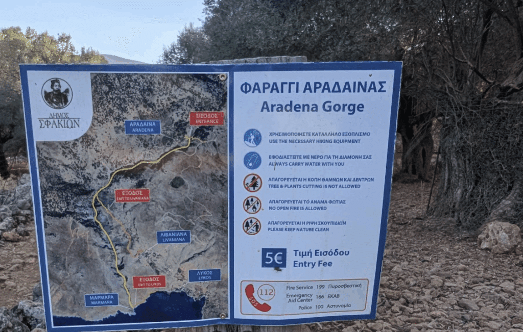 Aradena Kloof Kreta Griekenland Toegangsbord