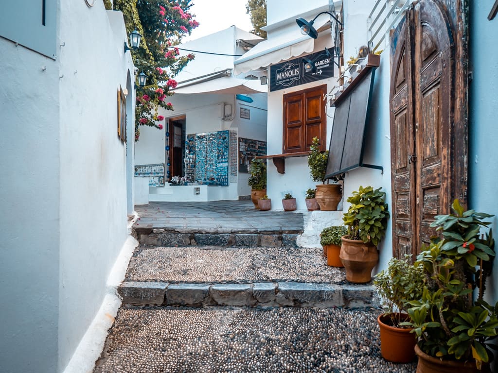 Lindos cobbled streets Rhodes