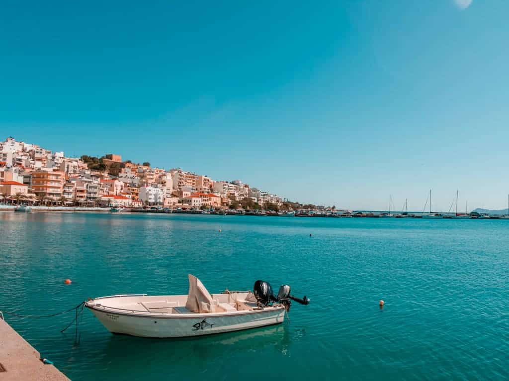 Boat anchoring in the harbour of Sitia eastern Crete