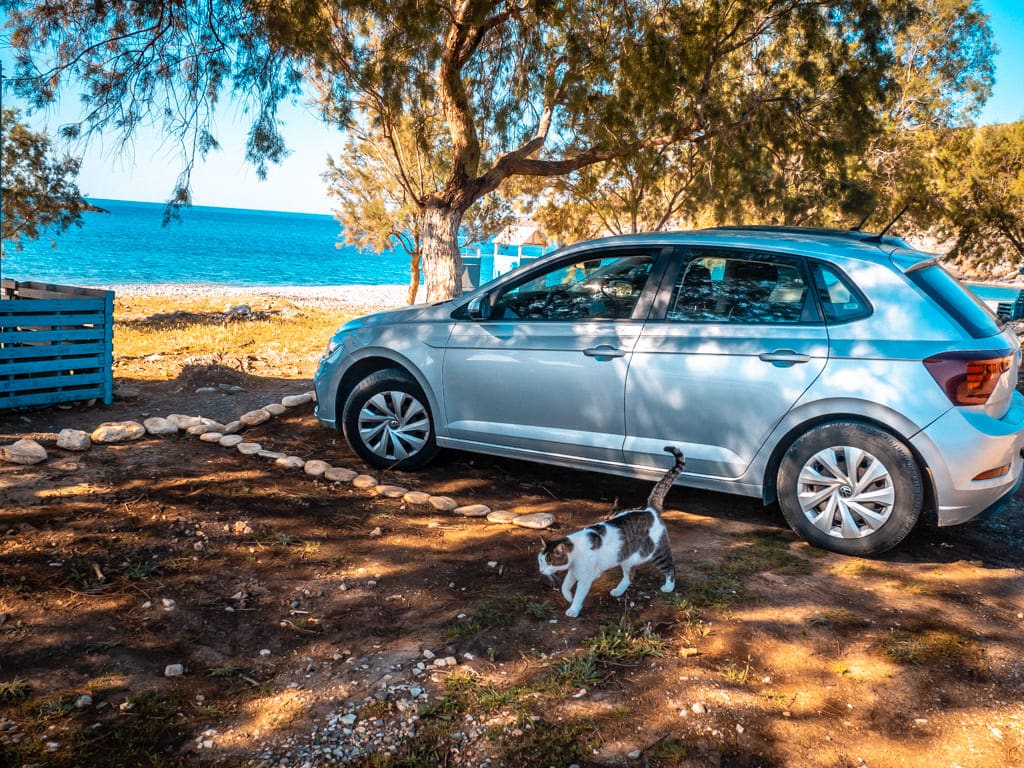 Kreta Hyrbil parkerad Krios Beach Paleochora
