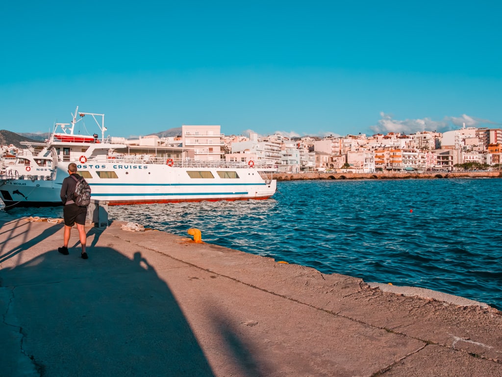 Eastern Crete Agios Nikolaos Harbour boat at waterfront