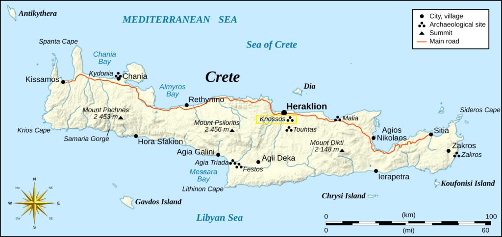 Mapa de situación del Palacio de Cnosos