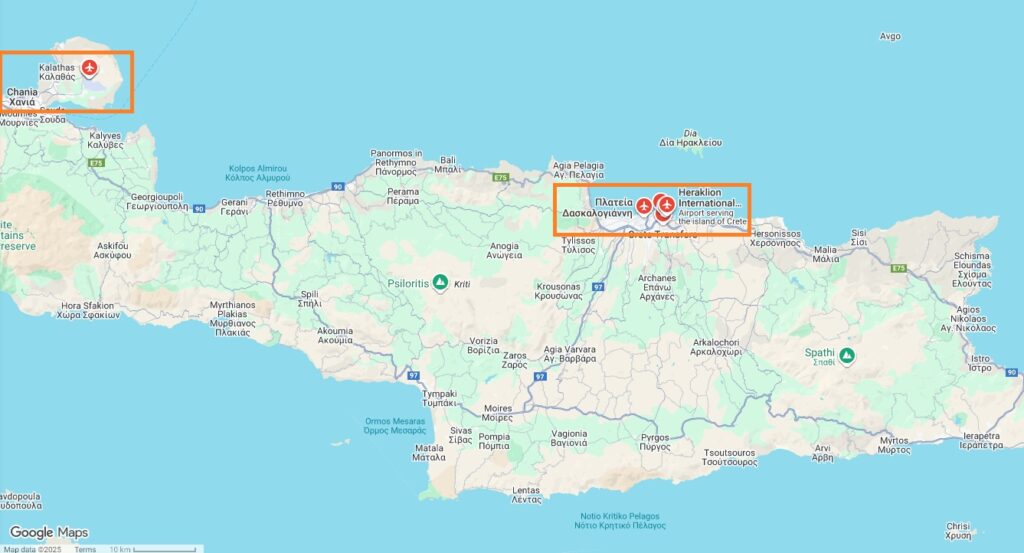 Kreta flygplatskarta - copyright Google Maps