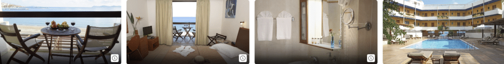 Hotel Sitia Bay a coulage of 4 photos showing rooms and hotel
