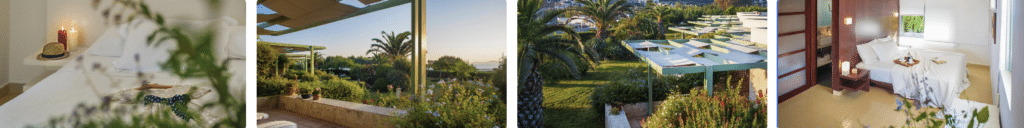 Nereids Apartments Sitia a coulage of 4 images showing rooms and garden